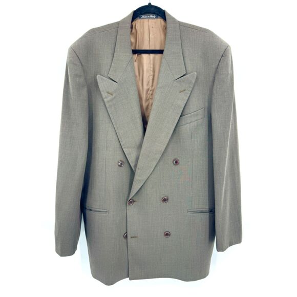VALENTINO Gray Brown 100% Virgin Wool Double Breasted 2 Button Blazer Size 42L